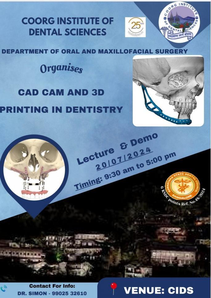 Invitation from Coorg – Lecture & demo on CAD CAM and 3 D printing