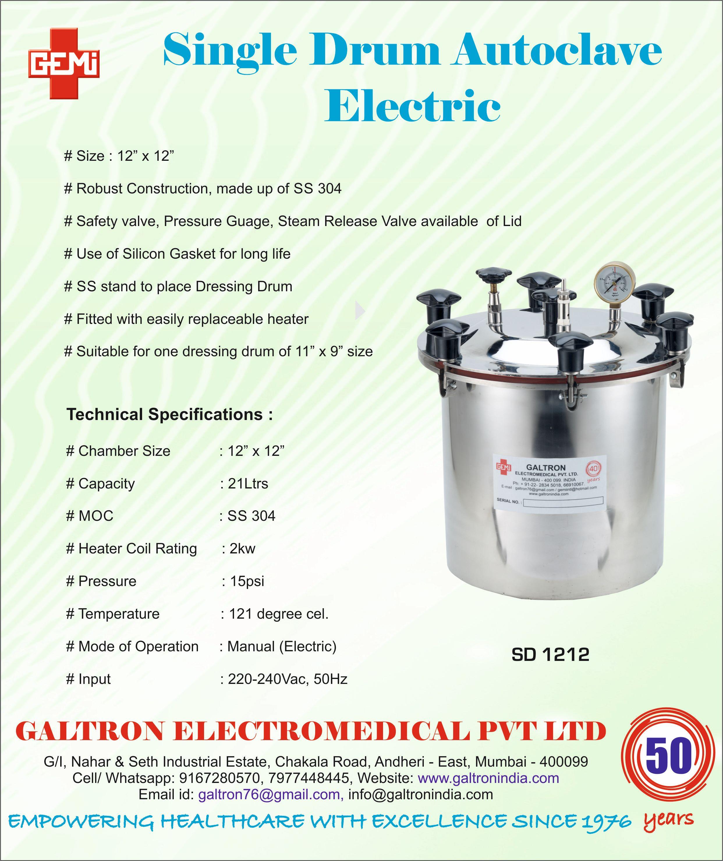 Single drum Autoclave - electric