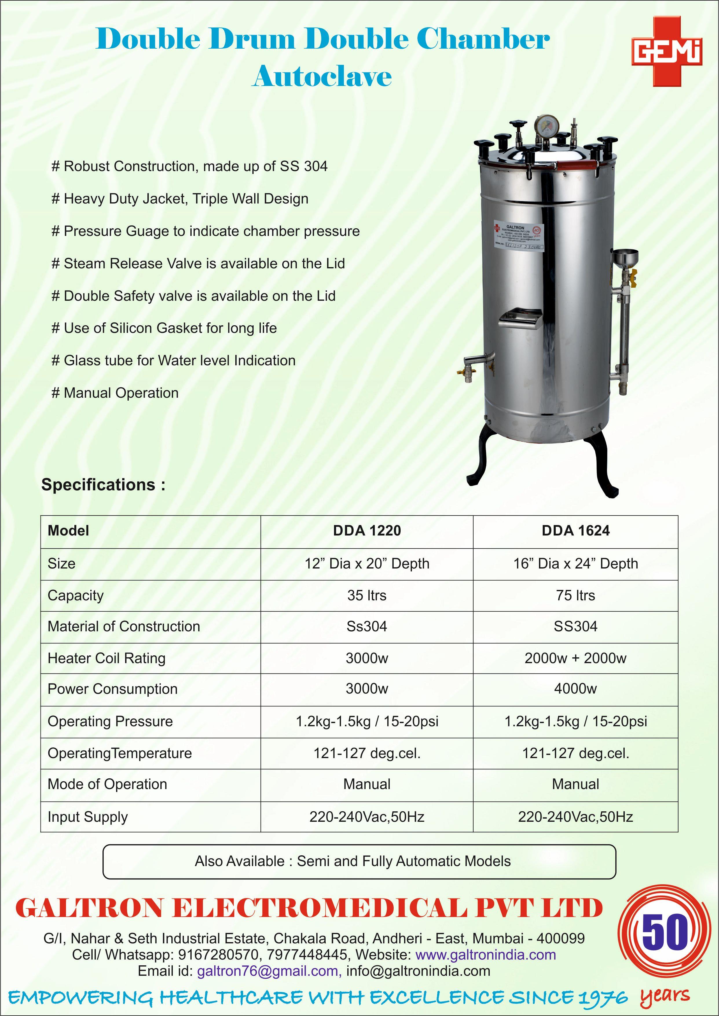 Regular - Double drum Double chamber Autoclave - Electric