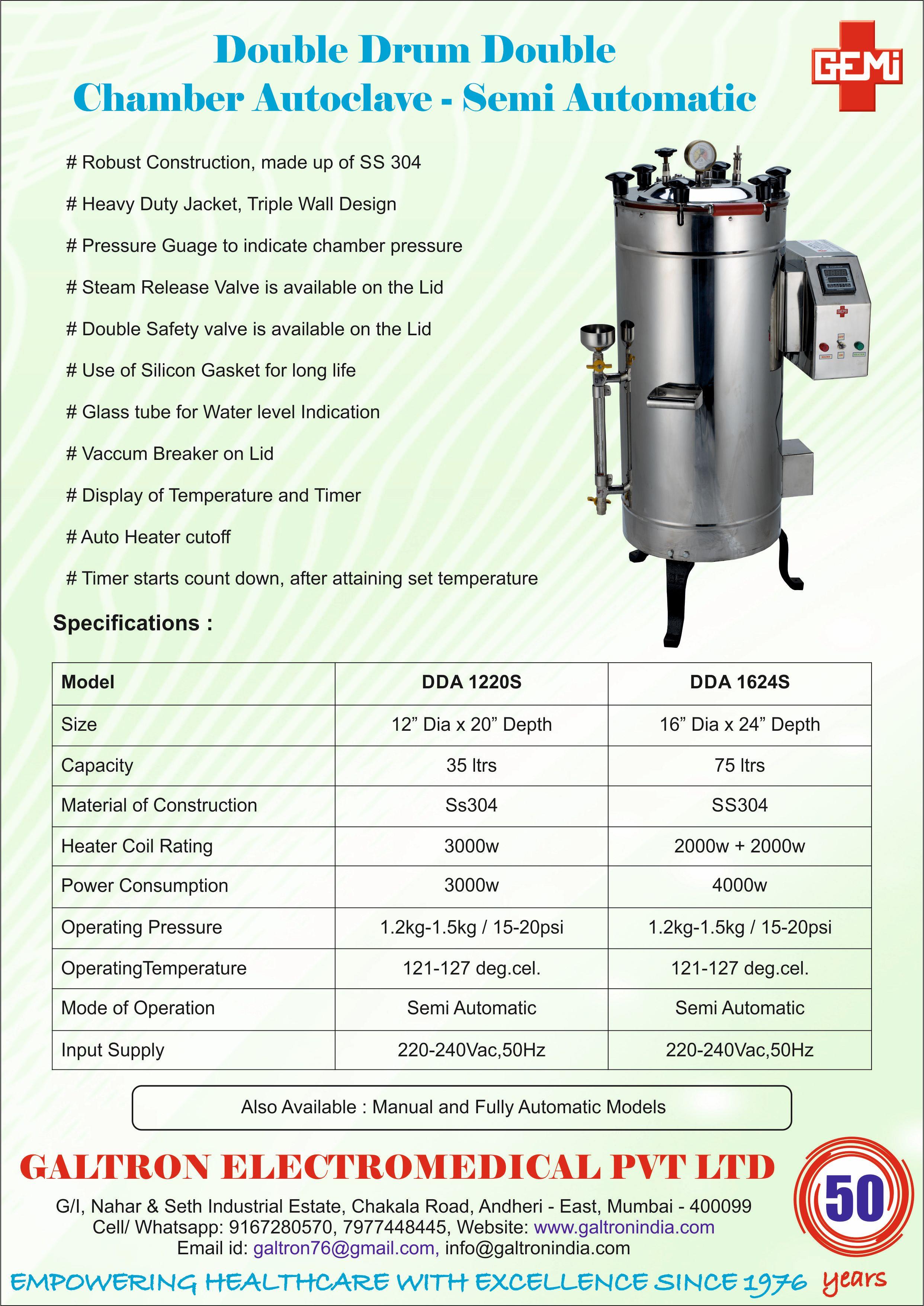 Semi Automatic - Double Drum Autoclave