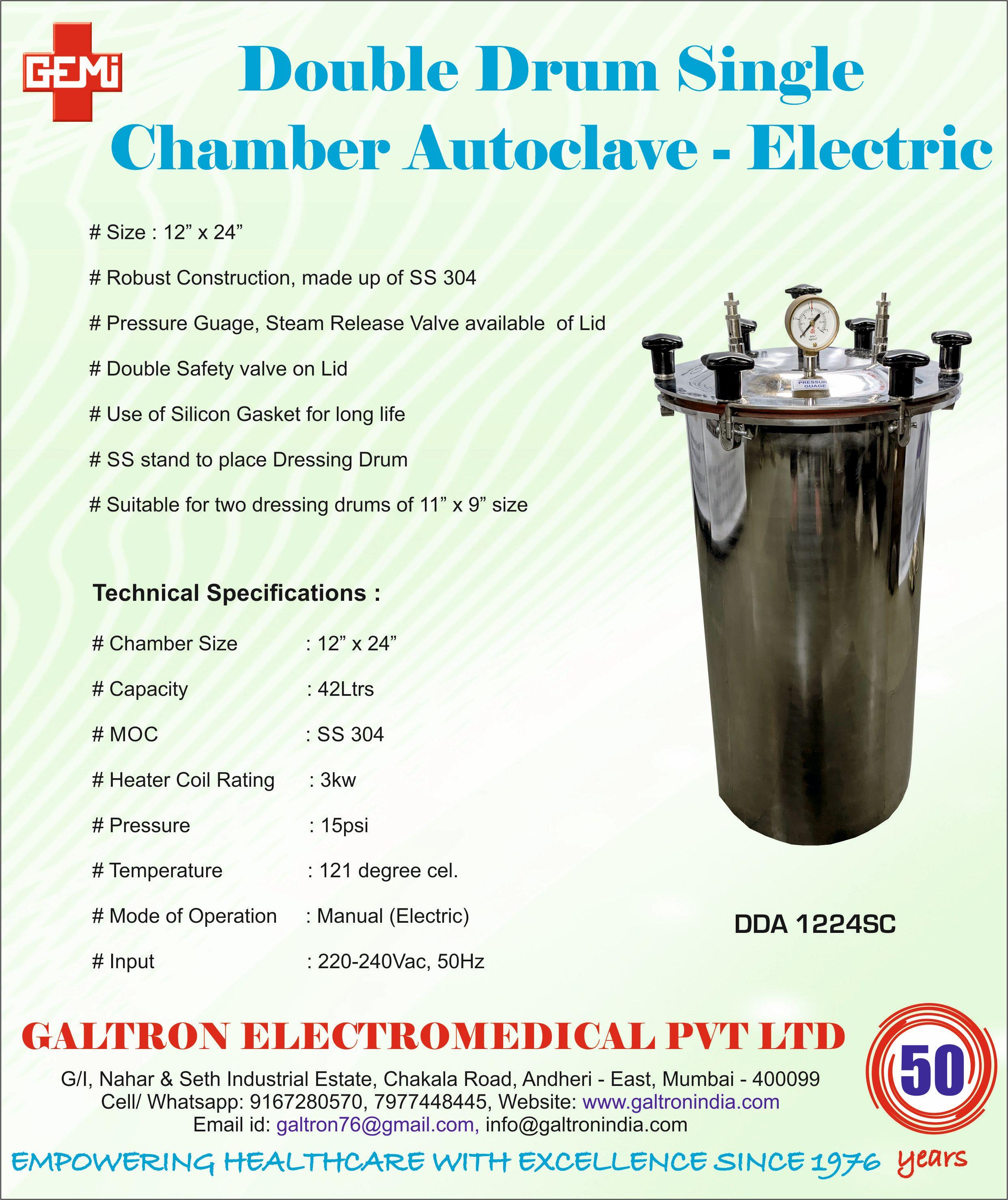 Electric - Double drum Single chamber Autoclave