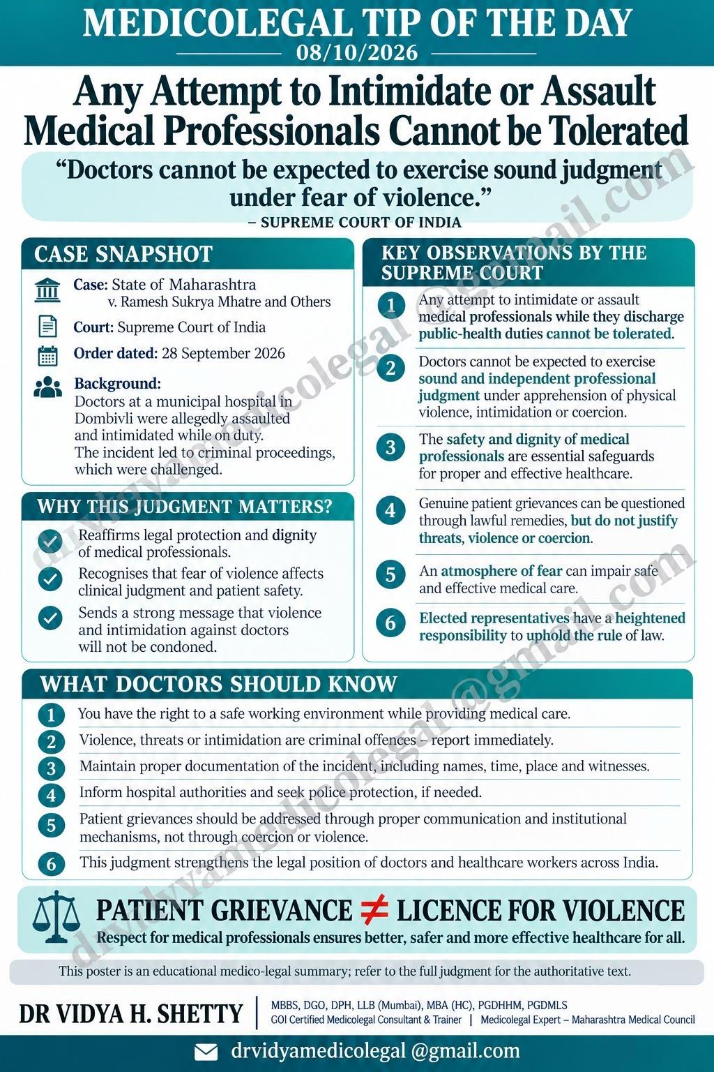 No intimidation or assault of medical professionals